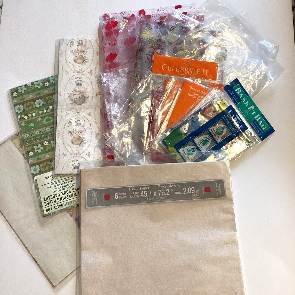 Bundle of Gift Basket Cellophane Bags, Tissue Easter Valentine Gift Wrapping